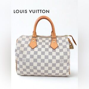 Certified LOUIS VUITTON Damier Azur Speedy 25 - Dust Bag, Lock & Key, and COA
